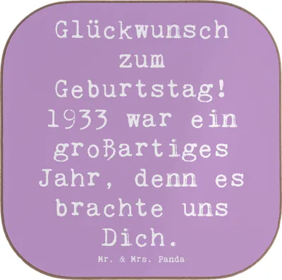 Produktbild von Mr. & Mrs. Panda Untersetzer für Gläser Spruch 1933 Geburtstag - Lavendeltraum - Geschenk, Liebe, Geburtstagsgeschenk, Alter, Tischuntersetzer, gläseruntersetzer, Coaster