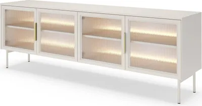 Produktbild von TV-Lowboard LUMI 181 cm Kaschmir Riffelglas LED Gold 4-türig TV-Schrank