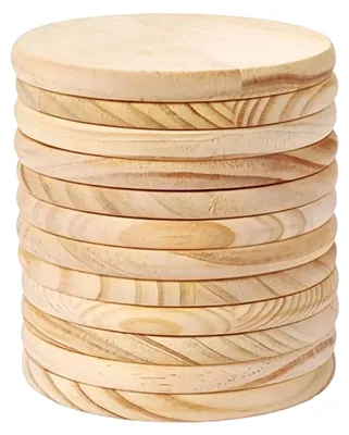 Obrázek produktu pro Skleněné podtácky, 20 kusů; dřevěné, Ø 7 cm, tloušťka 6 mm; pro pyrografii, malování a dekoraci.