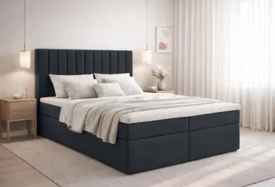 Image de AX LIVING Lit avec coffre de rangement 160 x 200 cm, lit boxspring Bursa noir avec surmatelas