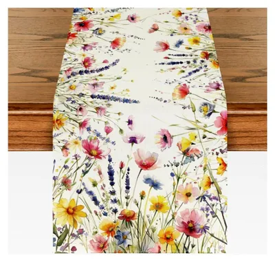 Produktbild von Rechteckiger Tischläufer Modern, Waschbar für Sommerdekoration, Hochzeit, Babyparty, Essen, Frühling, Sommer, Botanische Muster 33 x 183 cm