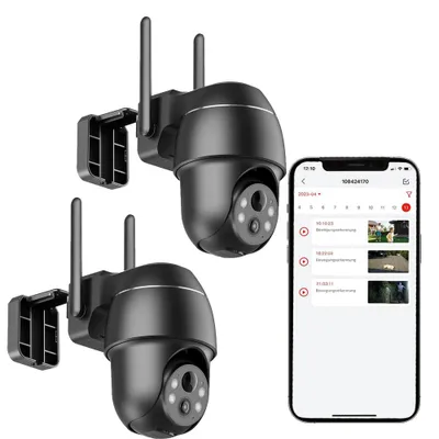 Produktbild von 5MP Kabellose WLAN Überwachungskamera Aussen 360° PTZ Akku 2K mit Farbnachtsicht für Außen, 2er-Set