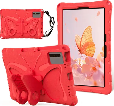Produktbild von Kinder Hülle für Xiaomi Redmi Pad 2 2025/Redmi Pad SE 11" 2023 Leicht Stoßfeste EVA Kindgerechtes Schutzhülle mit Schultergurt, Schmetterlings-Ständer Rot
