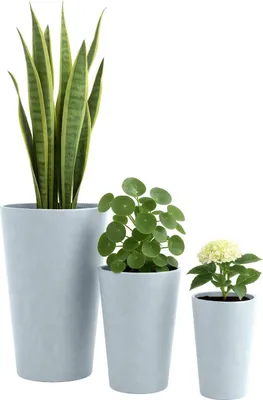 Produktbild von 3-teiliges Set runder Blumentöpfe – Pflanzgefäße – leichtes Fiberclay, wetterbeständiges Design