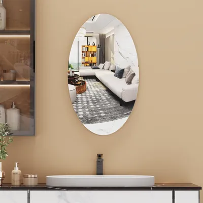 Produktbild von Wandspiegel Horizontal Oder Vertikal Ovaler Rahmenlos Schminkspiegel Badezimmerspiegel für Bad Oder Schlafzimmer 64 x 37cm