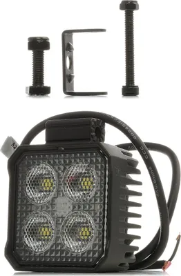 A square LED work light with mounting hardware is shown against a white background.