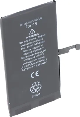 Produktbild von Akku passend für Apple iPhone 15, diagnostizierbar, Li-Polymer, 3,87V, 3349mAh, 12,98Wh,  ohne Werkzeug