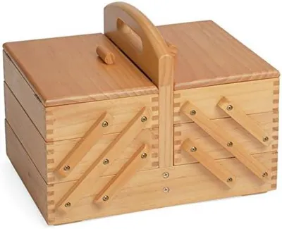 Imagen del producto de Caja para costura, 31 x 23 x 17,5 cm, con tapa abatible, de madera de pino