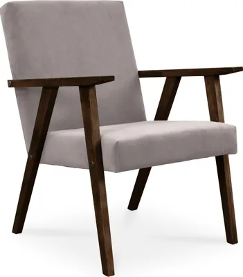 Obrázok produktu pre Kreslo BETTSO Čalúnené koktailové kreslo Lounge chair LISEK Béžová Orechové nohy