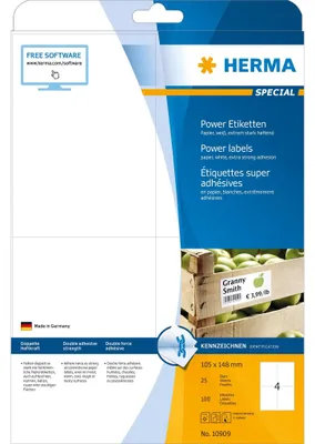 Obrázek produktu pro HERMA 10909, Bílá, Obdélník, Permanentní, Papír, Matný, Laserová/inkoustová tiskárna