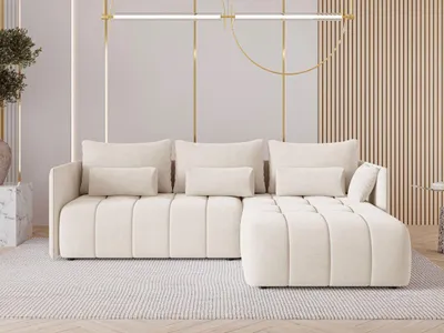 Produktbild von GrainGold Ecksofa L-Form Ardi - Ecksofa mit Schlaffunktion, Bettkasten - Moderne Ecksofa, Wohnzimmer Sofa - Eckcouch mit Velvet-Stoff - Beige