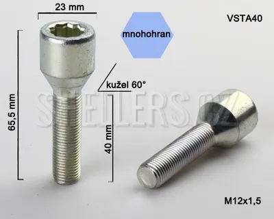Obrázok produktu pre Skrutka kolesa M12x1,5x40 s kužeľom a vnútorným polygónom, priemer hlavy VSTA40 23 mm, výška 65,5