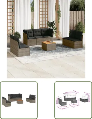 Produktbild von The Living Store 8-tlg. Garten-Sofagarnitur mit Kissen Grau Poly Rattan