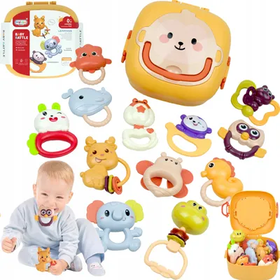 Produktbild von Rasseln und Beißringe Tier-Set für Babys, 12 Stück in einer Box