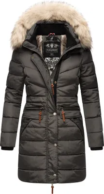 Produktbild von Navahoo Paula Veganer Damen Winter Steppmantel ohne Daunen mit Kapuze und Kunstfellkragen Pelzfrei Wintermantel Anthrazit Gr. 44 - XXL
