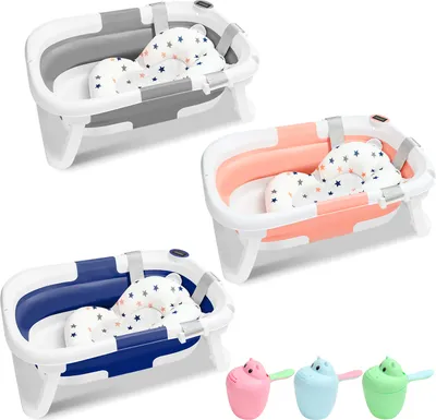 Image de TolleTour Baignoire pour bébé avec lavabo et gobelet à shampoing, baignoire pliable, baignoire pour bébé, plastique, 60,5x43x20,5cm,Bleu