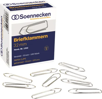 Zdjęcie produktu dla Soennecken Briefklammer 1352 32mm verzinkt 100 St./Pack.