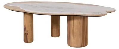 Produktbild von MASSIVMOEBEL24.DE Couchtisch Sheesham 120x70x35 natur sandgestrahlt lackiert / Marmor weiß ORGANIC COLLECTION #30