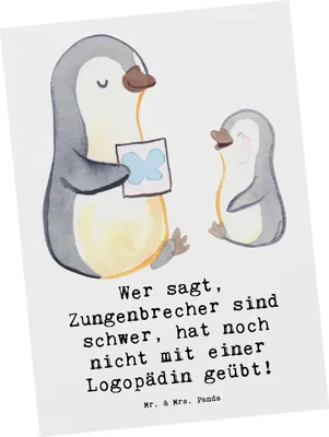 Produktbild von Mr. & Mrs. Panda Postkarte Training mit Logopädin - Weiß - Geschenk, Ansichtskarten, Postkarten, Sprachtherapie, Patienten, Geschenke Herz, kunstkarte, Berufsgestaltung