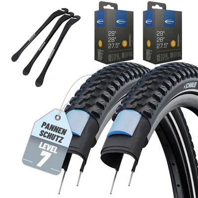 Produktbild von 2x Schwalbe Reifen Marathon Plus MTB Schwarz Reflex 29 x 2.25 (57-622)" Drahtreifen Modell 2026 mit DV Schläuche inkl. Reifenheber