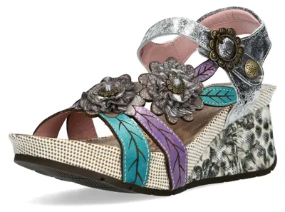 Produktbild von Laura Vita Damen Sandalette Blütenapplikationen Plateau und Keilabsatz Barry 41,
