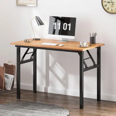 Image de Bureau pliable 100 x 60 x 75 cm teck & noir