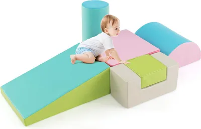 Produktbild von GOPLUS 6 TLG. Schaumstoffbausteine, Softbausteine aus Kunstleder & Schaumstoff, Großbausteine Softbaus für Babys & Kinder im Alter von 1–3 Jahren