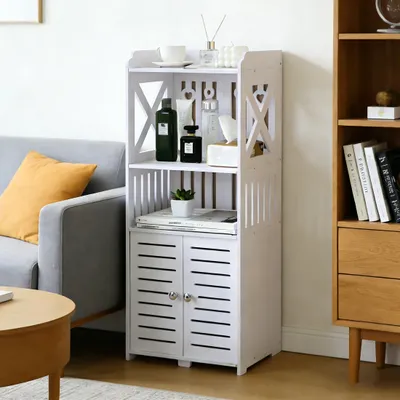 Produktbild von Badezimmerschränke, freistehender Badschrank, Badezimmer-Bodenschrank, Aufbewahrungsschrank, 25x40x92cm, Beistellschrank, Weiß, für Bad, Wohnzimmer