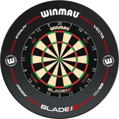 Produktbild von Winmau Dartscheibe Blade 6 Triple Core inkl. Zubehör & Pro Line Surround, 3-Schicht Sisal Carbon, nahtloses Spielflächensystem, Density-Control-Verkabelung, verbesserte Spider, Carbon-Innenschicht zur Aufprallabsorption