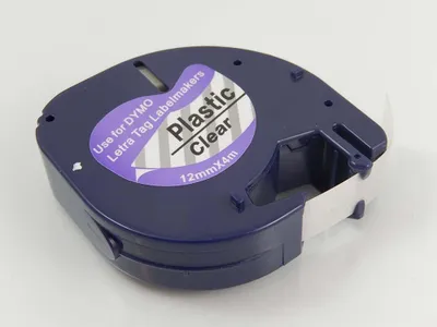 Produktbild von vhbw Schriftband-Kassette kompatibel mit Dymo LetraTag LT-100T, LT-100H, 2000 Etiketten-Drucker 4m x 12mm Schwarz auf Transparent, Kunststoff