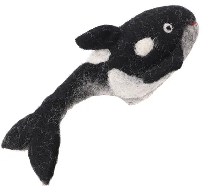 Produktbild von Handgemachte Fingerpuppe aus Filz - Orca, Schwarz, Wolle, 9*4*3 cm, Deko aus Filz