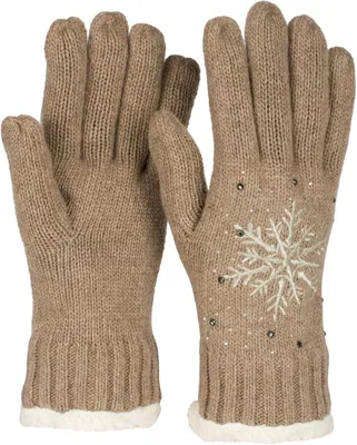 Produktbild von styleBREAKER Damen Handschuhe mit gestickter Schneeflocke, Strass und Fleece, warme Thermo Winter Strickhandschuhe 09010020