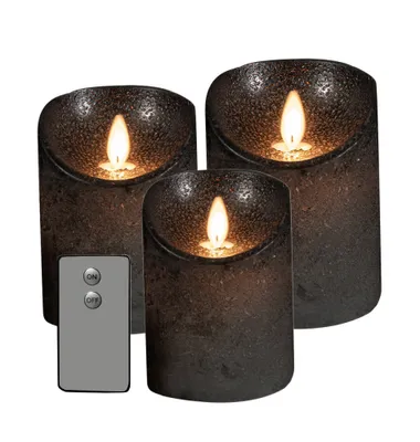 Image de lot de 3 bougies en cire véritable LED Bougie sans flamme anthracite