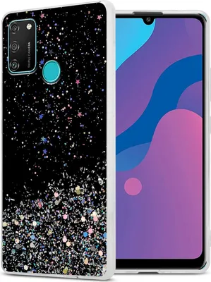 Produktbild von Cadorabo Hülle für Honor 9A in Schwarz mit Glitter Schutzhülle aus flexiblem TPU Silikon mit funkelnden Glitter Case Cover Etui Handy Hülle