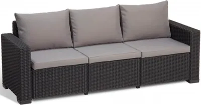 Obrázok produktu pre Allibert by Keter Garden Lounge Sofa California 3-miestna, grafitová/chladná sivá, vrátane sedákov a operadiel, plast, okrúhly ratanový vzhľad, 199 x 68 x 72 cm