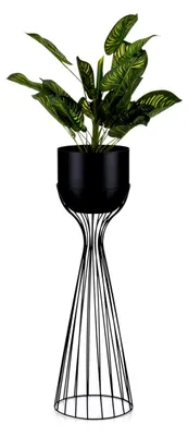 Produktbild von Moderner Blumenständer aus Metall 68 cm hoch mit schwarzem Blumentopf rund 18 cm Ø auf robustem Ständer - Pflanzenständer zur Dekoration von Innenräumen