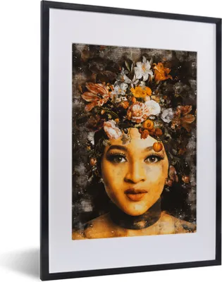 Produktbild von MuchoWow® MuchoWow® Gerahmtes Poster Frauen - Blumen - Farbe 30x40 cm - Poster mit zchwarzem Bilderrahmen - Wandposter Schlafzimmer