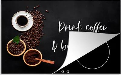 Produktbild von KitchenYeah© Herdabdeckplatte Zitate - Kaffee trinken & toll sein - Sprichwörter - Kaffee , 81x52cm, Küche Deko, Glaskeramikkochfeld Herdabdeckung, Abdeckplatte fùr Kochfeld