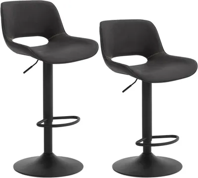 Produktbild von Barhocker 2-teiliges Set, verstellbar, mit Fußstütze und Kunstleder | Anthrazit | 49x49x84-106,5 cm