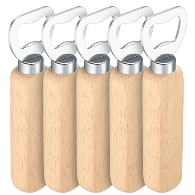 Produktbild von Bieröffner 5er Set Holzgriff, Flaschenöffner Edelstahl, Geschenk für Männer & Vatertag, praktisch & robust, ideal für Party, Bar & Küche