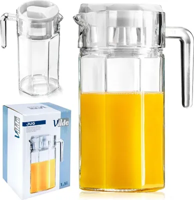 Produktbild von Vilde Glaskaraffe Glas Karaffe KrugGlas Krug 1,5 L mit Deckel und Auslauf Krug Glas