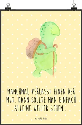 Produktbild von Mr. & Mrs. Panda Bild Schildkröte Wanderer DIN A0 - Gelb Pastell - Geschenk, kunstdruck poster, Rucksack, Schildkröten, Motivationssprüche, Motivation, Wandbild, drucke