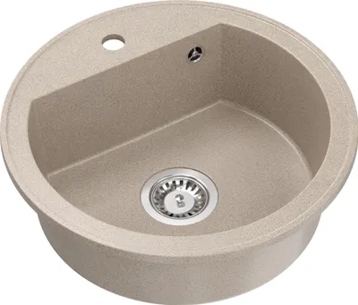 Produktbild von QUADRON Rund Spülbecken 1-Becken Spüle | Größe: 51 x 51 x 18 cm, Ø 43 | JOHNNY 210 | Küchenspüle Granitspüle mit Siphon | Beige & Stahl