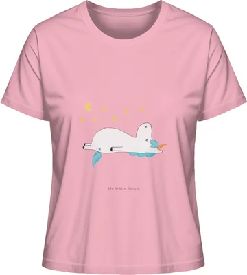 Produktbild von Mr. & Mrs. Panda Oberteil Damen Einhorn Sternenhimmel Größe S - Baumwolle Pink - Geschenk, Unicorn, Basic Shirt, Einhörner, Sterne, Kurzarmshirt, Verrückt, T-Shirt Kurzarm