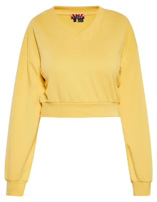 Produktbild von Gelbe Damen Langarm Bluse mit V-Ausschnitt, Größe S