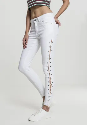 Produktbild von Urban Classics Damen Hose Ladies Denim Lace Up Skinny Pants Grey-27