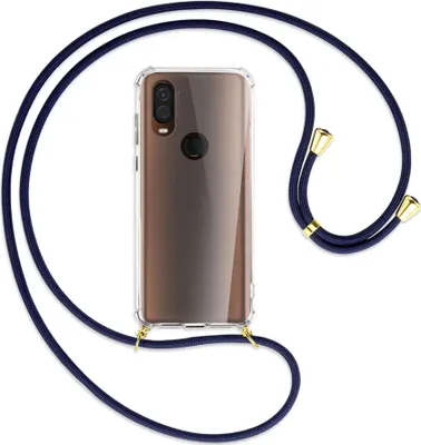 Produktbild von Handykette Backcover-Schutzhülle mit Band (Metall goldfarben) für Motorola One Vision - dunkelblau