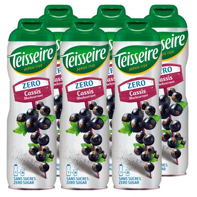 Produktbild von Teisseire Sirup Cassis zero Zucker 600ml - Cocktails Milchshakes (6er Pack)