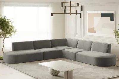 Produktbild von Ecksofa Designersofa PALMA in Stoff Noel Grau Seite Universal