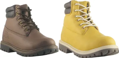 Two pairs of work boots on a white background.